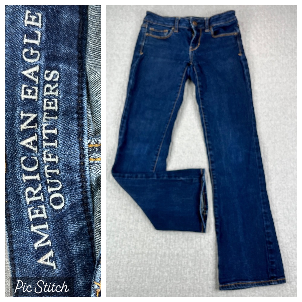 American Eagle Bootcut Skinny Jeans Women 0‎ Short 25X28 Blue Dark Wash low rise